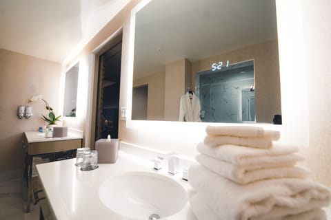 Luxury King Suite | Bathroom | Shower, free toiletries, hair dryer, towels