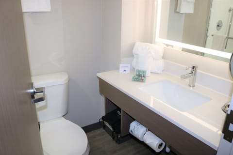 Combined shower/tub, free toiletries, hair dryer, towels