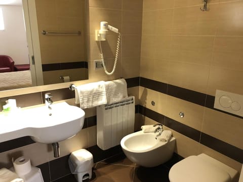 Shower, free toiletries, hair dryer, bidet