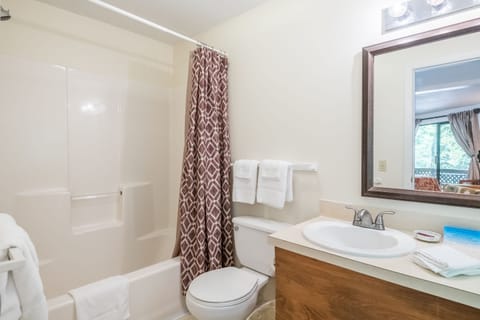 Deluxe Studio Suite, 2 Queen Beds, Kitchenette, River View | Bathroom | Eco-friendly toiletries, hair dryer, towels, soap
