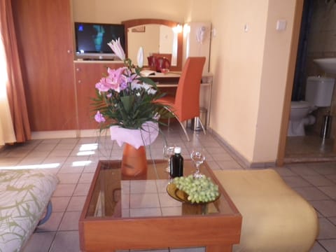 Comfort Double Room, 1 Bedroom | Living area | 30-inch LCD TV with cable channels, TV