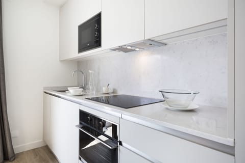 Design Penthouse, 2 Bedrooms, City View | Private kitchen | Full-size fridge, microwave, oven, stovetop