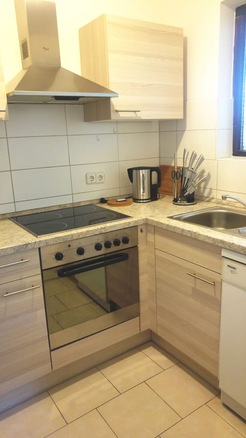 Apartment | Private kitchen | Full-size fridge, microwave, oven, stovetop