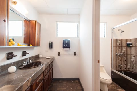 Quadruple Room, 2 Queen Beds | Bathroom | Shower, towels