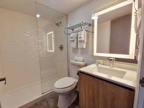 Standard Double Room, 1 Queen Bed | Bathroom | Combined shower/tub, hair dryer, towels