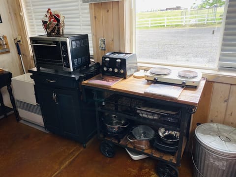 microwave, toaster, slow cooker options and a grill on the deck