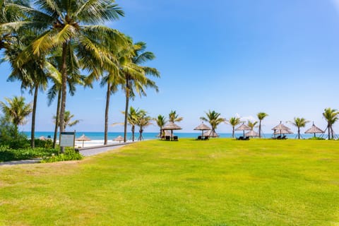 Private beach, white sand, sun loungers, beach umbrellas