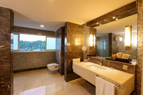 Deluxe Family Suite | Bathroom | Shower, designer toiletries, hair dryer, bathrobes