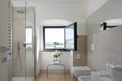 Shower, free toiletries, hair dryer, bathrobes