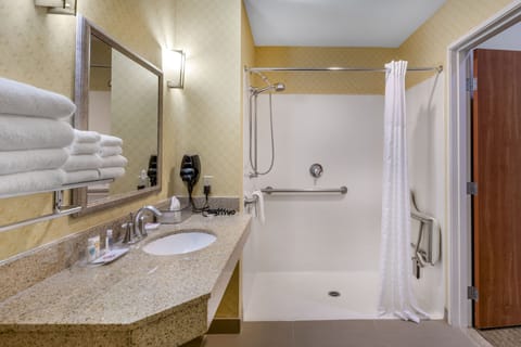 Suite, 1 King Bed with Sofa bed, Accessible, Non Smoking (Roll-In Shower) | Bathroom | Combined shower/tub, free toiletries, hair dryer, towels