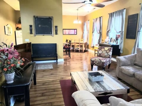 View of living room and dining room.