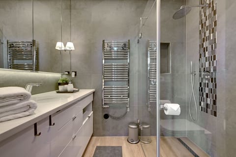 Apartment | Bathroom | Shower, hair dryer, slippers, towels