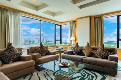 Presidential Suite, 1 King Bed, River View | Living area | 49-inch LCD TV with cable channels, TV