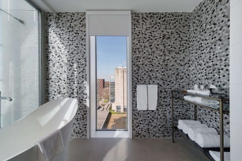 Eco-friendly toiletries, hair dryer, bathrobes, towels