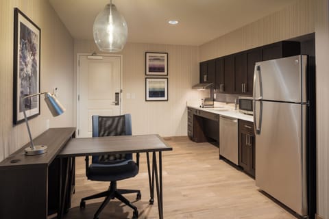 Studio, 1 King Bed, Accessible (Roll-In Shower) | Private kitchen | Full-size fridge, microwave, stovetop, dishwasher