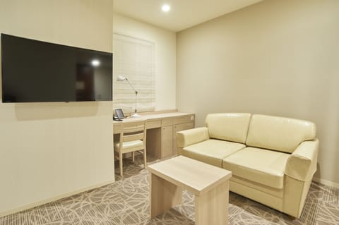 Deluxe Twin Room | Living area | Flat-screen TV, books