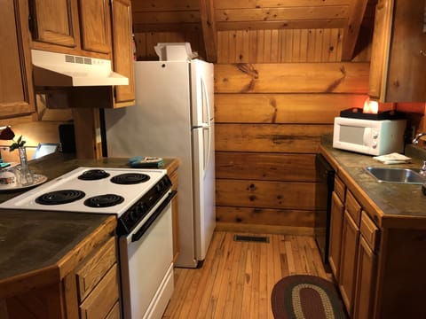 Forget Me Not Romantic Cabin | Private kitchen | Fridge, microwave, oven, stovetop