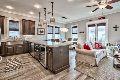 Kitchen features and extra drink refrigerator