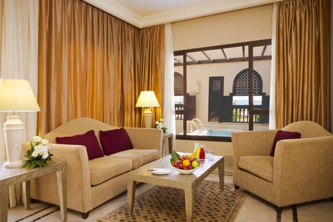 Al Qasr Suite, Queen Bed, Ocean View | Living room | 40-inch flat-screen TV with satellite channels, TV