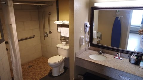 Room, 1 King Bed, Accessible, Non Smoking (Mobility,Hearing,Roll-In Shower) | Bathroom | Free toiletries, hair dryer, towels