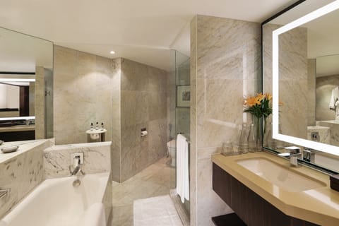 Premier Suite | Bathroom | Combined shower/tub, hair dryer, bathrobes, slippers