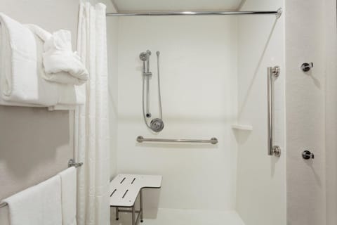 Combined shower/tub, free toiletries, hair dryer, towels