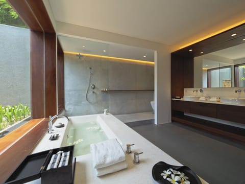 Courtyard Suite | Bathroom | Combined shower/tub, jetted tub, free toiletries, bathrobes