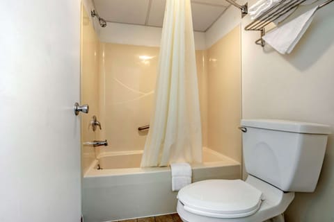 Combined shower/tub, hair dryer, towels