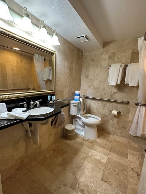 ADA Roll In Shower King | Bathroom | Hair dryer, towels