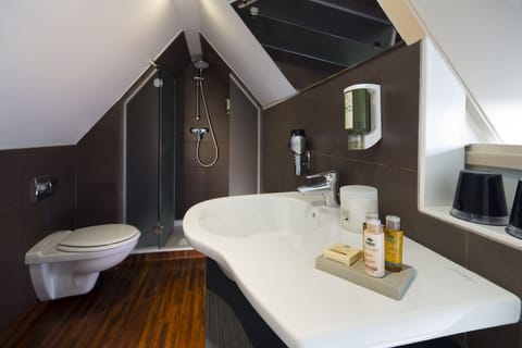 Room, under the roof, stairs access, duplex bathroom in some rooms | Bathroom | Designer toiletries, hair dryer, bathrobes, slippers