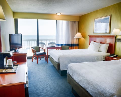 Classic Room, 2 Double Beds, Balcony, Ocean View | In-room safe, desk, laptop workspace, blackout drapes