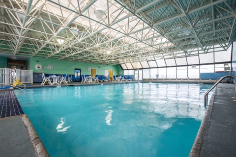 Indoor pool, open 9:00 AM to 9:00 PM, sun loungers