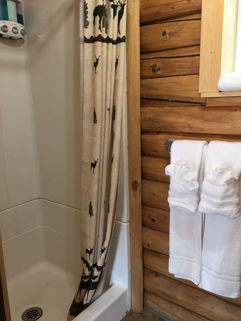 Classic Cabin, 1 Queen Bed | Bathroom | Shower, free toiletries, hair dryer, towels