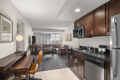 27-inch TV with cable channels, MP3 dock