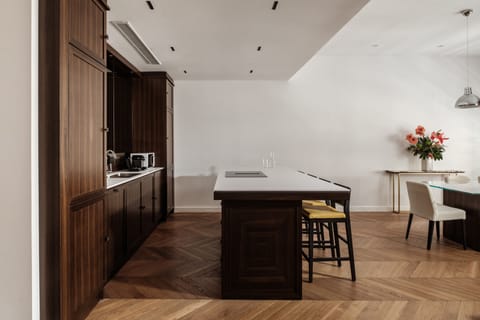 Luxury Apartment | Private kitchen | Fridge, coffee/tea maker