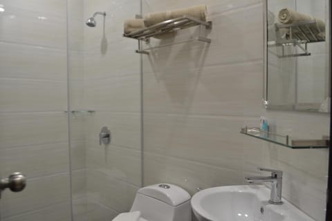 Shower, free toiletries, hair dryer, bidet