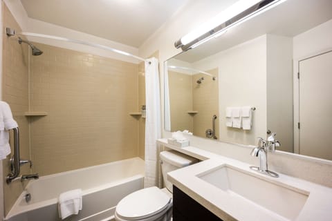 Suite, 1 Queen Bed, Accessible (Mobility Roll in Shower One Bedroom) | Bathroom | Free toiletries, hair dryer, towels, soap