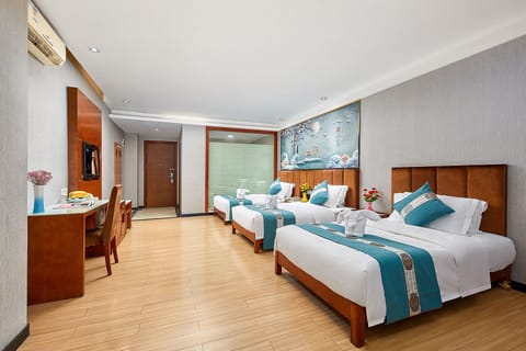 Business Triple Room, Courtyard Area | Premium bedding, down comforters, memory foam beds, desk