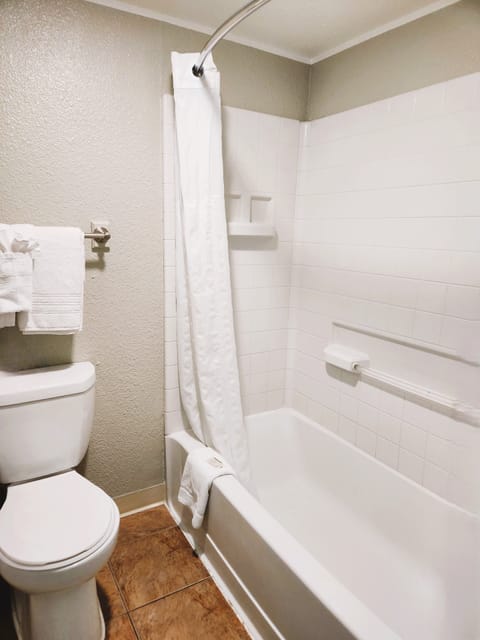 Combined shower/tub, free toiletries, hair dryer, towels