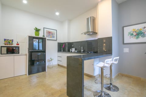 Junior Apartment, 1 King Bed | Private kitchen | Fridge, microwave