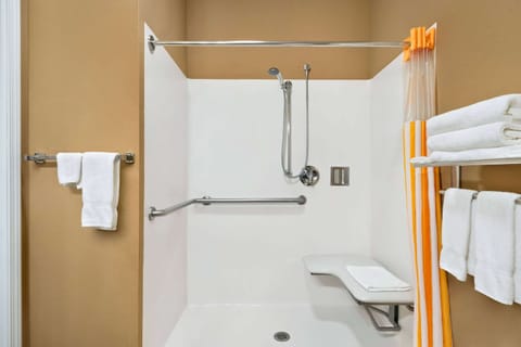 Combined shower/tub, free toiletries, hair dryer, towels