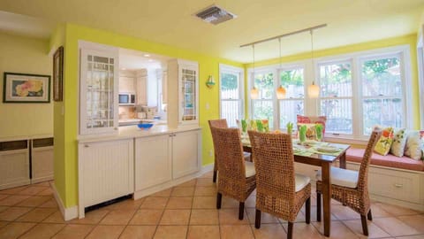 The kitchen is located next to the dining area...