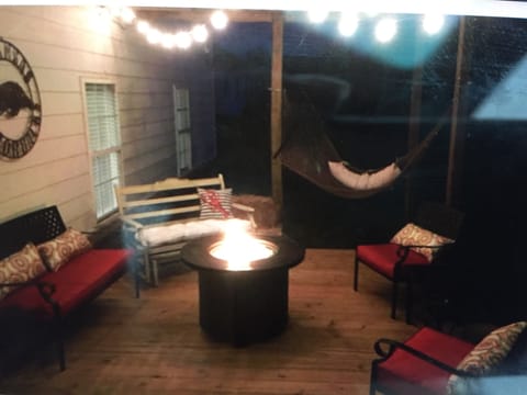 Private lower level deck. With gas fire pit.  Also, fire pit in the back yard.