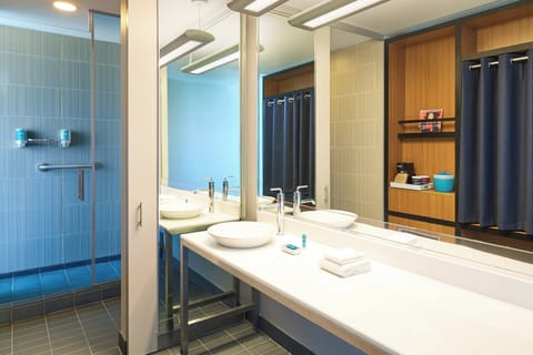 aloft, Room, 2 Queen Beds | Bathroom | Shower, designer toiletries, hair dryer, towels