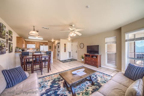 Open Dining, kitchen and living area.