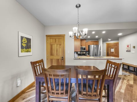 Open dining and kitchen area.