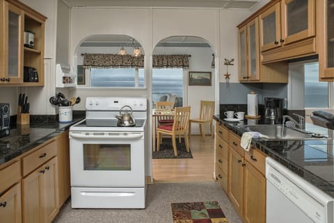 Oceanview Kitchen - Granite Counters and new fir cabinets.
