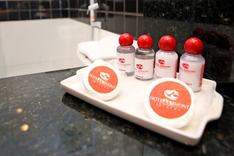 Shower, free toiletries, hair dryer, towels