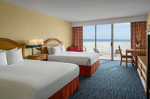 Beachfront w/ Patio 2 Queen Beds | Premium bedding, in-room safe, blackout drapes, iron/ironing board