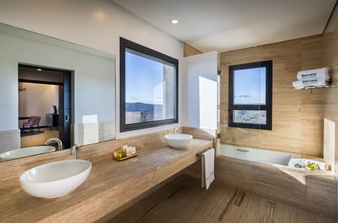 Junior Suite, Hot Tub (Terrace with Views) | Bathroom | Separate tub and shower, hair dryer, bidet, towels